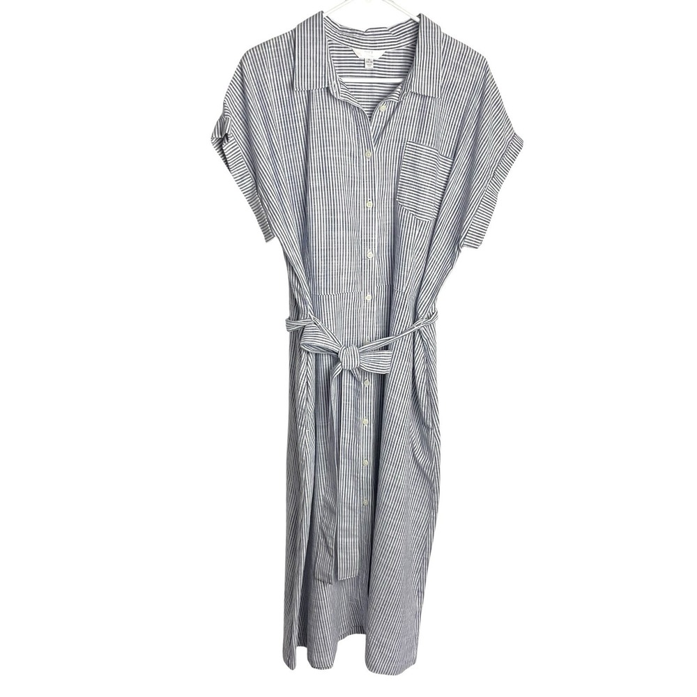Time and True Womens Railroad Stripe Shirtdress Size XL Blue White Cotton Belted